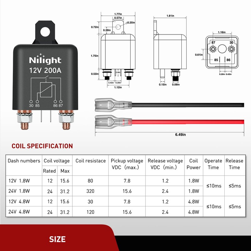 Nilight 2PC 200A Starter Relay 4 Pin Split Relays Switch