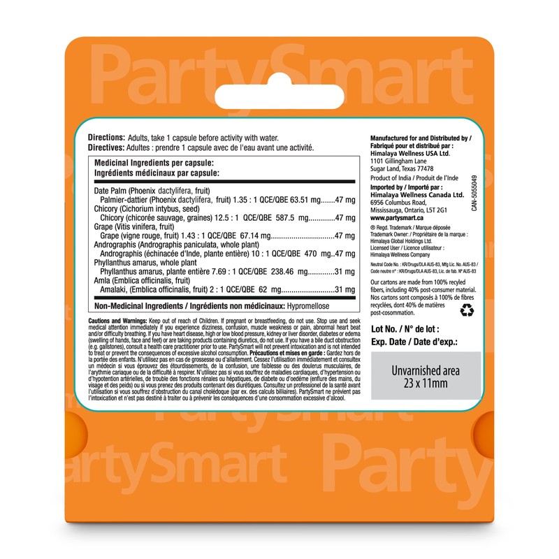 Himalaya PartySmart, 12 Vegetarian Capsules, Provides Antioxidants, Non-GMO, Plant-based, 250