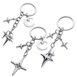 Neikafan Pack of 3 Y2K Key Fob Star Keychain Aesthetic Key Ring Silver Bag Charms Y2K Bag Pendant Women for Handbag, Backpack, silver