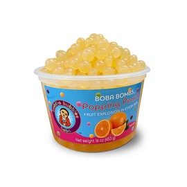 Premium Popping/Bursting Boba Pearls/Boba Bombs/Dessert Topping by Buddha Bubbles Boba (Orange Popping Pearls)