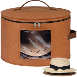 Lifewit Round Felt Hat Box, Stackable Bamboo Supports Cowboy Hat Travel Case with Dustproof Lid, Hat Organizer Bag for Women Storage, Foldable 16.5" D x 10.6" H Caps Container Carrier, 1 Pack-Brown