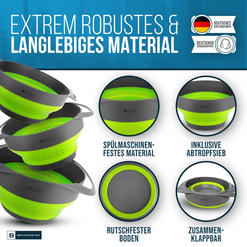 Bergmeister Foldable Bowl Set 3-in-1 with Colander, Noodle Strainer 1.7