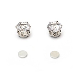 Idin Magnetic Earrings - Round magnetic earrings with white clear CZ crystal (8 mm across)