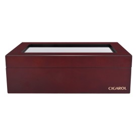 CIGAROL Luxury Wooden Tea Box Organizer – 6 Compartment Storage Chest with Scratch-Resistant Glass Lid – Ideal for Tea Bags, Coffee Pods, Spices, or Office Supplies
