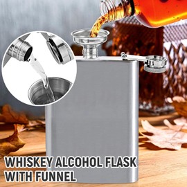Pack of 2 Hip Flask Stainless Steel with Funnel, Hip Flask Stainless Steel 304 8 oz with Funnel, Hip Flask Stylish and Portable Bottle Set for Men and Women (Silver)