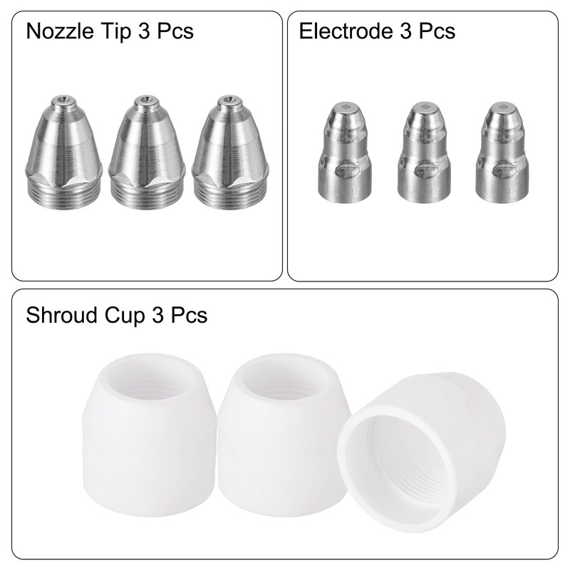sourcing map 9pcs P80 Plasma Cutter Nozzle Electrodes and Shroud