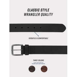 Wrangler Men’s Full Grain Genuine Leather 35mm Thick Casual Belt for Jeans, Pants - Black, 42