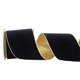 CSZD RIBBON Black Velvet Wired Ribbon 4 Inch Wide*10Y Black and Gold Double Sided Velvet Wired Ribbon for Christmas Tree Wreaths Gift Wrapping Bows Gralands Home Decor Crafts (Black)