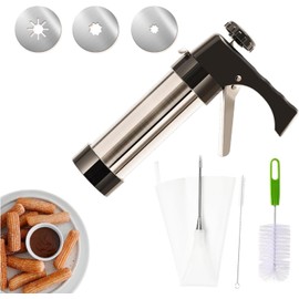 MUSLONG Churrera with 3 Nozzles in Different Shapes, Churrens for Churros, Icing Bag with Nozzles for Various Decorations, Churros Machine Diameter 5.6 x 21 cm