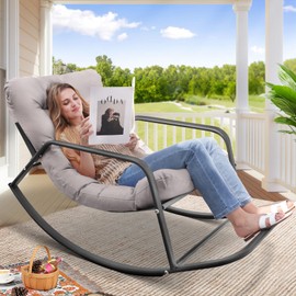 RADIATA Rocking Lounge Chair, Indoor Outdoor Reclining Lounger with Footrest & Cushion, 450lbs Weight Capacity, Comfortable Rocker for Relaxation, Reading and Napping (Light Grey)