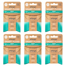 drTung's Smart Floss Mint for Teeth - Natural Expanding Dental Floss, Gentle on Tooth & Gums, Expands & Glides, PTFE & PFAS Free, Certified Organic Mint Essential Oils - Pack of 6