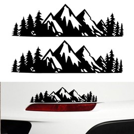 Damwot 2PCS Snow Mountain Tree Decal Stickers, Black Vinyl Automotive Custom Rectangular Stickers, Outdoor Use