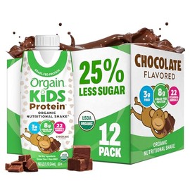 Orgain Organic Kids - Batido nutricional de proteínas para niños, chocolate, aperitivos saludables para niños, 8g de proteína láctea, 3g de fibra, 22 