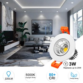inShareplus 2 Inch LED Downlight, 3W Recessed Lighting COB Dimmable, 5000K Daylight White, CRI80, Ceiling Lights with LED Driver, 6 Pack