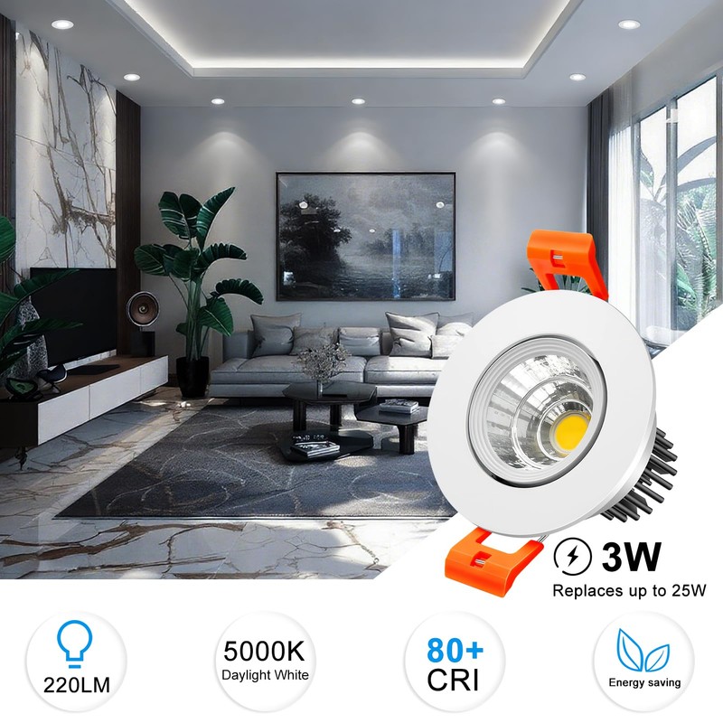 inShareplus 2 Inch LED Downlight, 3W Recessed Lighting COB Dimmable,