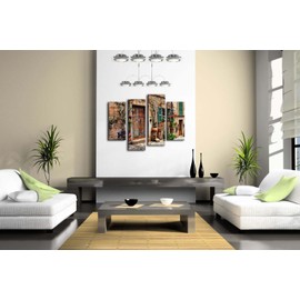 4 Panel Tuscany Wall Art Streets of Old Mediterranean Towns Flower Door Windows Paintings Print On Canvas Architecture Pictures for Home Decor Modern Artwork