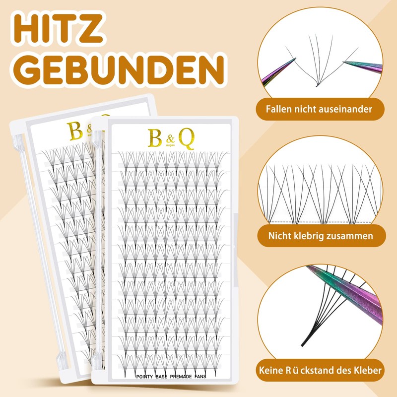 B&Q Ready-to-Use Fan Eyelashes, 4D-C, 0.07-13, Pointed Base, Eyelash Extensions,