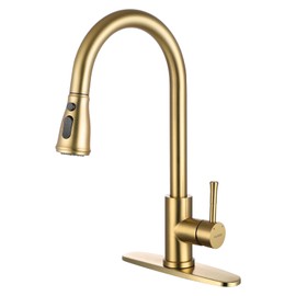 GUUKAR Gold Kitchen Faucet with Pull Down Sprayer, Modern Brushed Gold Single Handle Kitchen Sink Faucet with Deck Plate