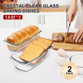 LOVYANXUE 2 Pack Glass Loaf Pan with Lid, 1.9QT/ 62 OZ Bread Pan - Baking Dish with Airtight Lids BPA free - Meatloaf Pans For Homemade Bread, Baking, Cakes, Dessert, Microwave & Oven Safe