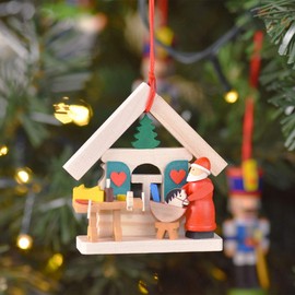 Graupner Holzminiaturen® Christmas Tree Decoration House Santa Claus Workshop Made of Wood, Original Erzgebirgische Holzkunst®, High-Quality Handmade, Christmas Decoration for Children