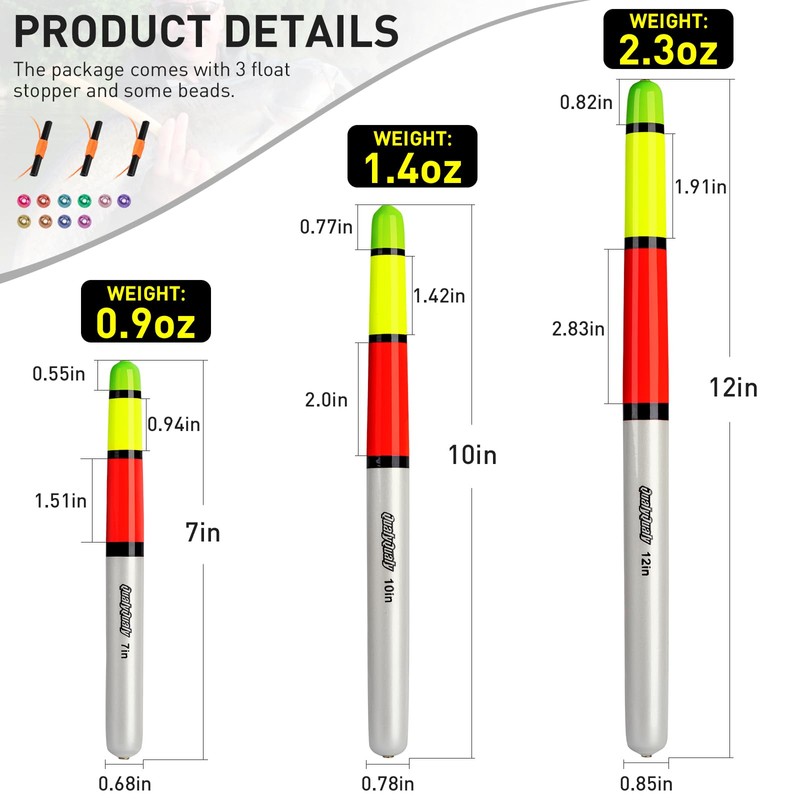 QualyQualy Fishing Floats, Weighted Catfish Pole Floats, High Visibility Wood