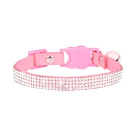 Bling Rhinestone Cat Collar Suede Leather Pet Collar Adjustable Breakaway Kitten Collar Cute Sparkly Cat Collar Safety Buckle Pet Collar with Bell for Puppy Little Pet Pink