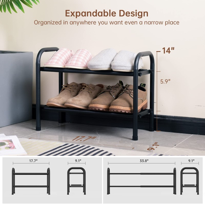 Gonfoam 2-Tier Expandable Shoe Rack,Adjustable Shoe Shelf Storage Organizer Heavy
