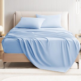 USXIBEI Twin Size 3 Piece Bed Sheet Set - Ultra Imitation Cotton-Premium Breathable & Cooling Sheets - Hotel Luxury Bed Sheets Deep Pocket up to 15"- Wrinkle, Fade, Stain Resistant (Ice Blue, Twin)