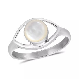 AeraVida Mystical Evil Eye w/ White Mother of Pearl Inlay Sterling Silver Ring - 7