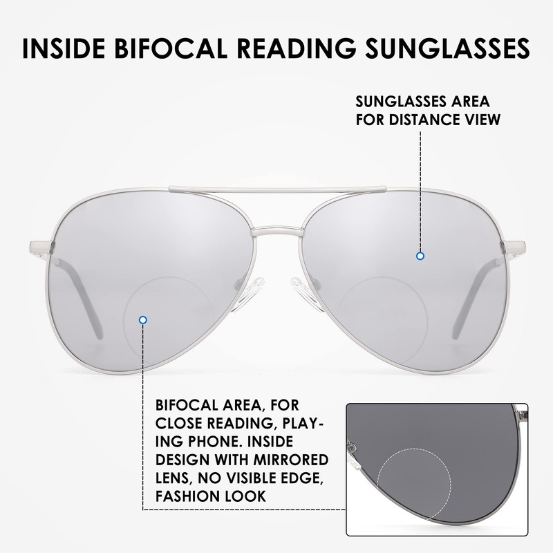 SOPHILY 3 Pack Bifocal Reading Sunglasses for Women Men, Aviator