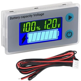 Drok Lithium Battery Tester 12v, 10-100v Battery Monitor, Car Battery Tester Golf Cart Battery Meter Digital Voltage Meter Tester Battery Capacity Tester Temperature Meter DC Voltage Regulator, Grey