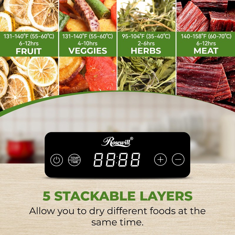 Rosewill Compact Food Dehydrator, 5 Stackable Trays with Adjustable 48H