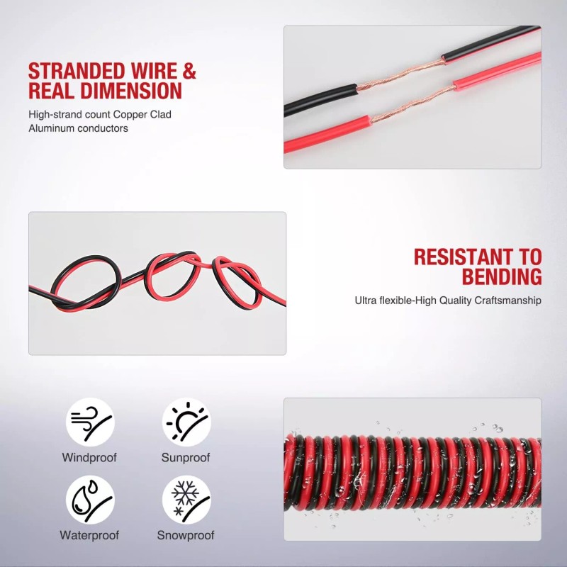Nilight 12AWG 50FT Copper Clad Aluminum Wire 12-2 Gauge Red
