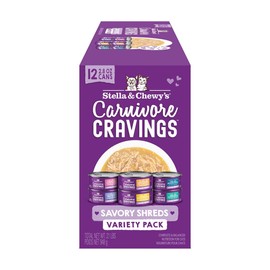 Stella & Chewy's Carnivore Cravings Savory Shreds - Wet Cat Food - High-Moisture Formula with Premium Real Meat - Perfect for Picky Eaters - Variety Pack, 2.8 oz, 24 Count