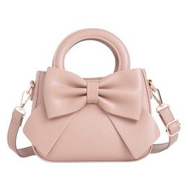 Stylish Women's Bow Style Faux Leather Cross Body,Side Shoulder,Top Handle Party Clutch Hand Bag (Apricot Nude)