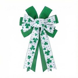 St. Patrick's Day Bows for Wreaths - Large White and Green Shamrock Bows, Festive Irish Holiday Wreath Decorations, Tree Topper, Door Hanger, Saint Patrick's Day Party & Home Decor (Green White)