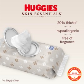 HUGGIES Huggies Skin Essentials Baby Wipes, Hypoallergenic, 99% Water, 6 Flip Top Packs (336 Wipes Total)