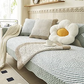 vctops Cotton Quilted Sofa Cover Boho Geometric Pattern Sectional Couch Covers Non Slip Sofa Slipcover Furniture Protector for Dogs Pet Kids, 1 Piece/Not All Set (Type B,35"x82")