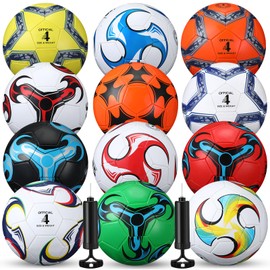 Lunmon 12 Pcs Soccer Ball Bulk with 2 Pumps Deflated Soccer Balls Football for Teens Adults Player Indoor Outdoor Sports Game Training Back to School Gift(Size 4,Classic Style)