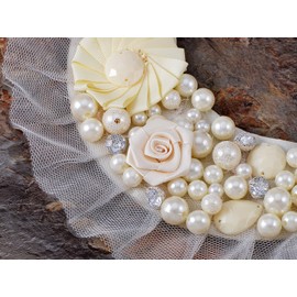 Alilang Women's Faux Ivory Pearls Floral Beads Gothic Lolita Bridal Costume Fabric Bib Collar Necklace