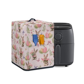 NETILGEN Tulip Floral Bunny Print Air Fryer Cover with Pocket and Top Handle, Happy Easter Decor Kitchen Appliance Protective Cover Electric Appliance Cover for Air Fryer