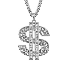 Yecomsy Dollar Sign Necklace Hip Hop Money Dollar Gold Necklace Iced Out Rhinestone Dollar Sign Pendant Chain Necklace for Men Women-Silver A