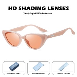 Fozono Retro Vintage Narrow Cat Eye Sunglasses for Women 90s Small Chic Style Trendy Sunnies UV400 Protection FZN7514(Pink/Peach)