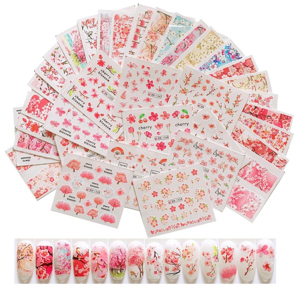 NAIL ANGEL 36sheets Nail Art Water Decals Water Transfer Sticker Different Flower Cherry Blossom Patterns Decals for fingernail and toenail Manicure 10203