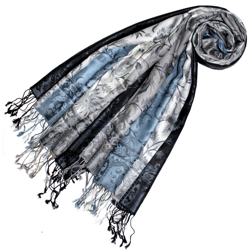 Lorenzo Cana 780521133 Men's Scarf Silver Grey Blue 100% Silk