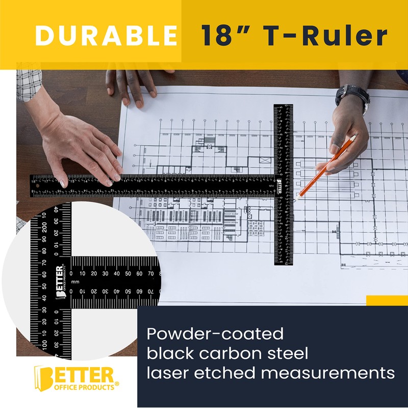 Better Office Products T Square, 18 inch Metal T Ruler,
