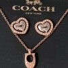 COACH 3-PC SET C Logo Rose Gold Necklace & Heart