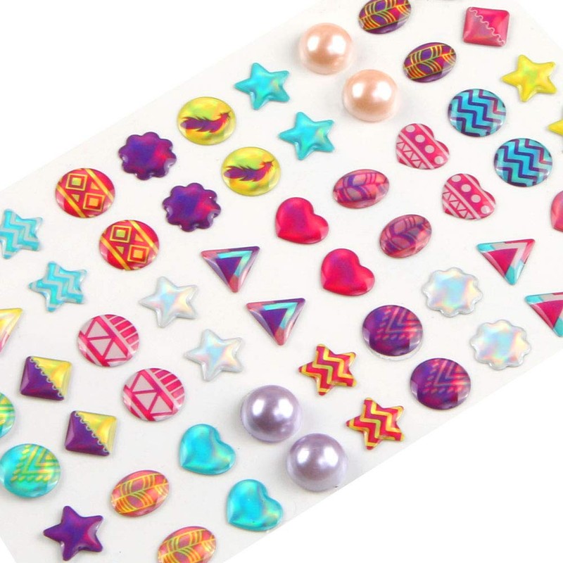 AUGSUN 240 Piece Sticker Earrings 3D Gems Girls Earrings Self-Adhesive