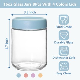 KEYWING 8-Pack 16oz Glass Overnight Oats Containers – Wide Mouth Mason Jars with Airtight Lids, Ideal for Chia Pudding, Oatmeal, Yogurt, Snacks & Meal Prep