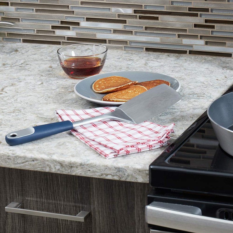 Home Basics Comfortable Grip Stainless Steel Kitchen Tools, Indigo (Spatula)